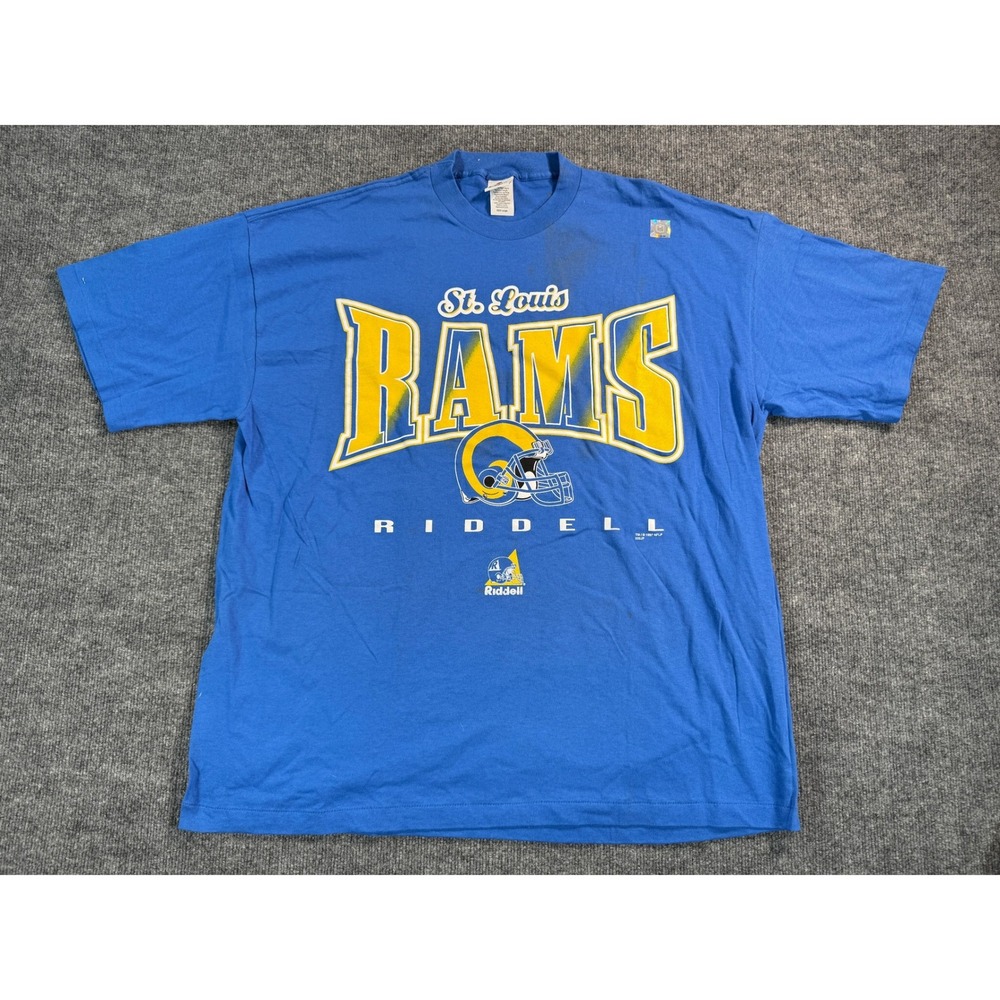Vintage St Louis Rams T Shirt Mens 3XL Blue 90s Riddell Tee NFL Football Logo LA